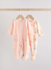 Pink 3 Pack Baby Micro Fleece Two Way Zip Sleepsuits 2 Pack - Image 1 of 10