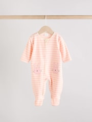 Pink 3 Pack Baby Micro Fleece Two Way Zip Sleepsuits 2 Pack - Image 2 of 10