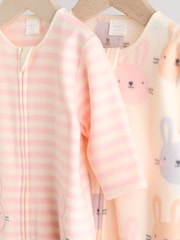Pink 3 Pack Baby Micro Fleece Two Way Zip Sleepsuits 2 Pack - Image 6 of 10