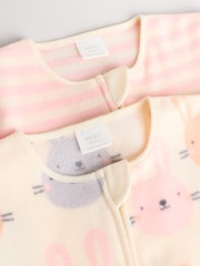 Pink 3 Pack Baby Micro Fleece Two Way Zip Sleepsuits 2 Pack - Image 7 of 10