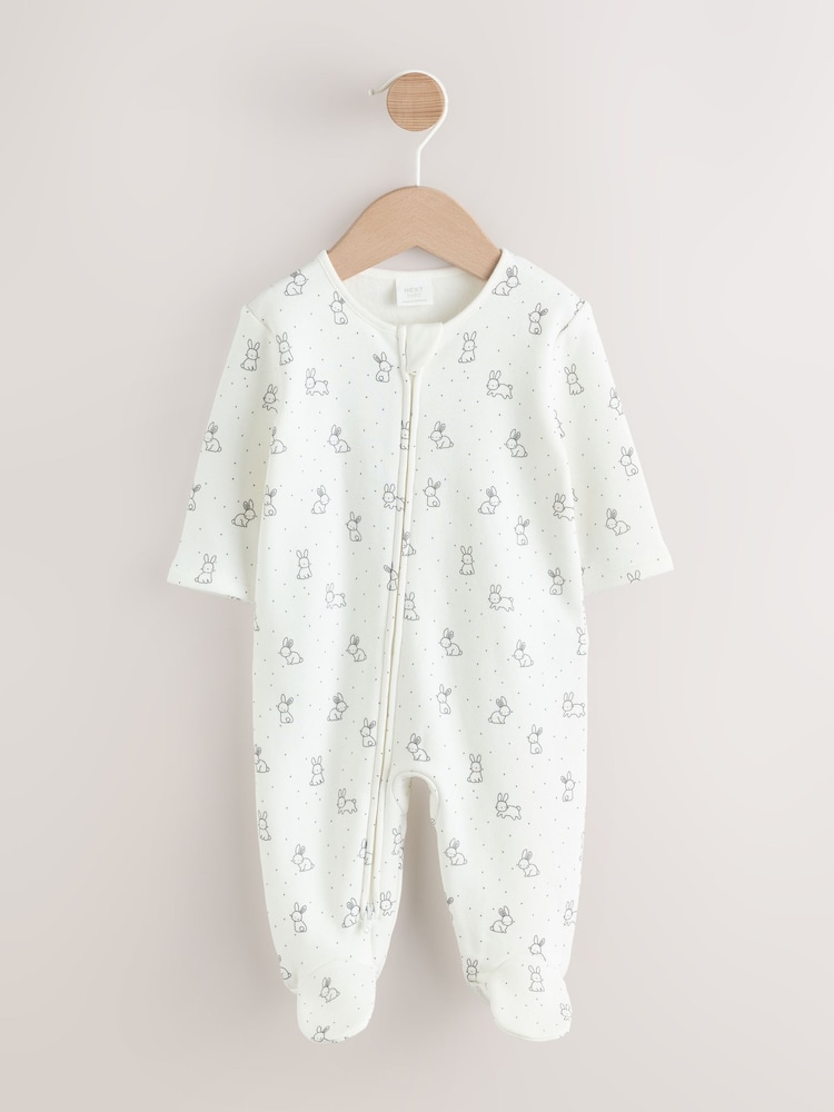 Ecru Baby Fleece Lined Two Way Zip Sleepsuit - Image 1 of 1 Ecru Baby Fleece Lined Two Way Zip Sleepsuit - Image 1 of 1