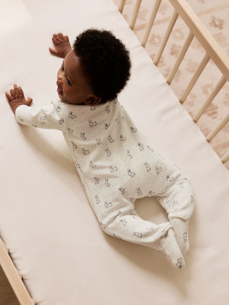 Ecru Fleece Lined Two Way Zip Baby Sleepsuit - Image 2 of 10 Ecru Fleece Lined Two Way Zip Baby Sleepsuit - Image 2 of 10