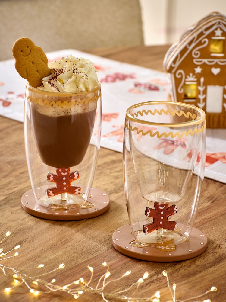 Set of 2 Natural Christmas Gingerbread Tumbler Glasses - Image 1 of 4 Set of 2 Natural Christmas Gingerbread Tumbler Glasses - Image 1 of 4