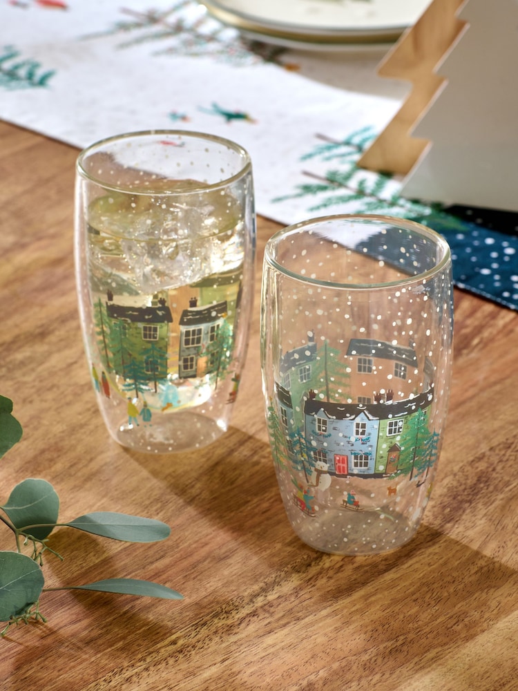Set of 2 Multi Christmas Mini Scene Tumbler Glasses - Image 1 of 3 Set of 2 Multi Christmas Mini Scene Tumbler Glasses - Image 1 of 3