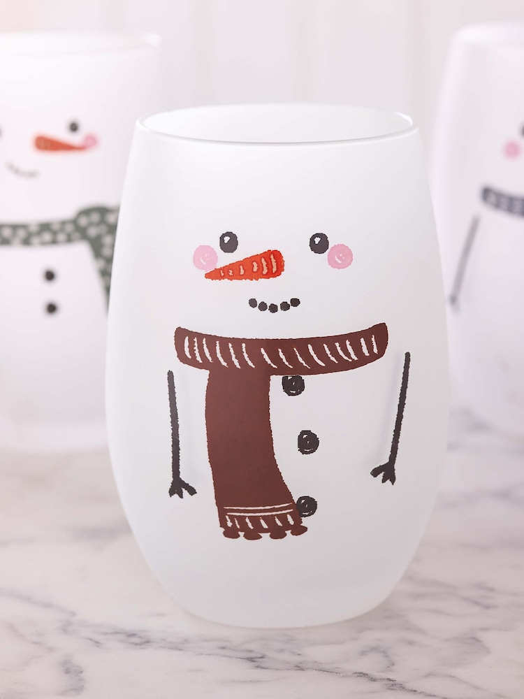 Set of 4 White Christmas Snowman Tumbler Glasses - Image 3 of 3