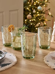 Set of 4 Green Christmas Tree Pressed Tumbler Glasses - Image 1 of 3