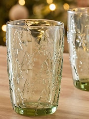 Set of 4 Green Christmas Tree Pressed Tumbler Glasses - Image 2 of 3