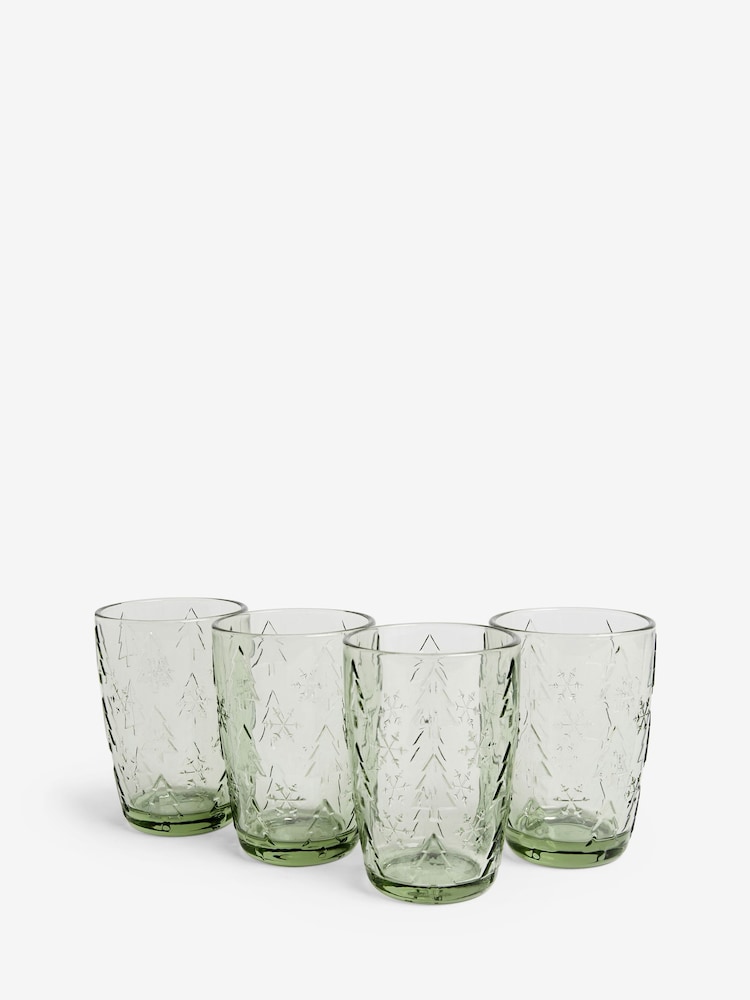 Set of 4 Green Christmas Tree Pressed Tumbler Glasses - Image 3 of 3