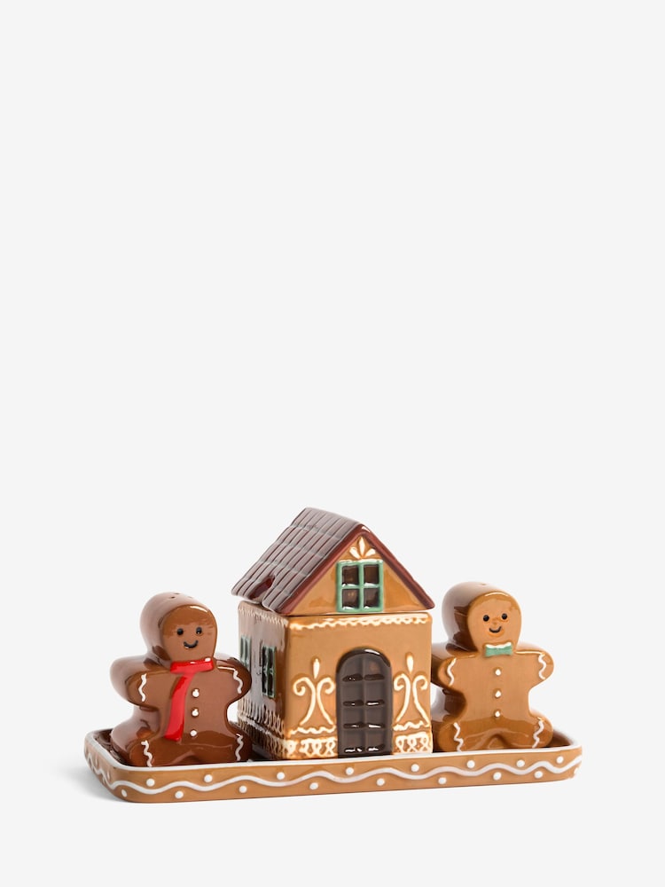 قطعة مركزية للزينة بتصميم Gingerbread لعيد الميلاد مع رشاشات ملح وفلفل ووعاء توابل - صورة 2 من 3 قطعة مركزية للزينة بتصميم Gingerbread لعيد الميلاد مع رشاشات ملح وفلفل ووعاء توابل - صورة 2 من 3