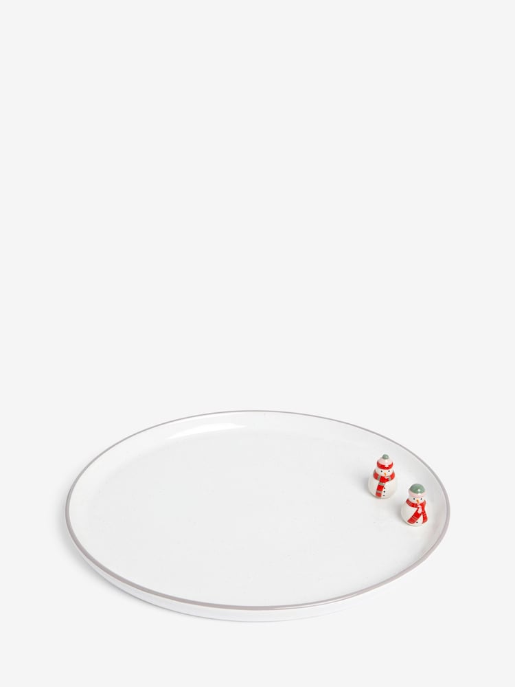 White Winter Scene Snowman Platter - Image 1 of 1 White Winter Scene Snowman Platter - Image 1 of 1