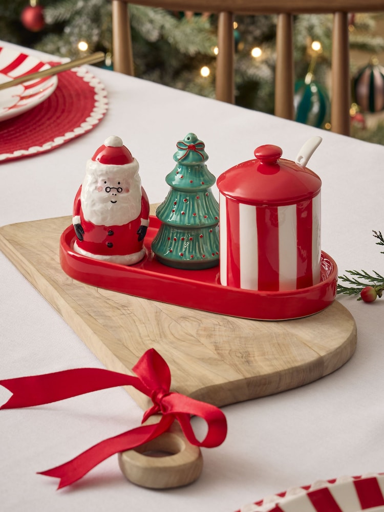 Red Santa Centrepiece with Salt and Pepper Shakers and Condiment Pot - Image 1 of 6