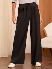 Love & Roses Black Petite Drawstring Wide Leg Trousers - Image 1 of 4