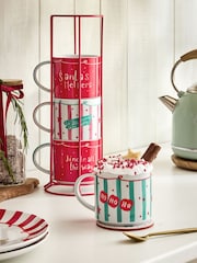 Set of 4 Red Santa Stacking Mugs with Wire Stand - Image 2 of 5
