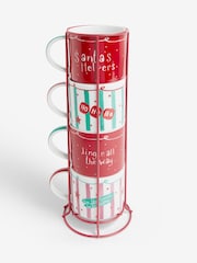 Set of 4 Red Santa Stacking Mugs with Wire Stand - Image 5 of 5