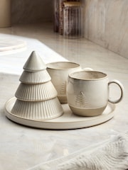Natural Cosy Christmas Tree Hot Chocolate Station Two Mugs Two Condiment Pots and Ceramic Tray Set - Image 2 of 5