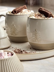 Natural Cosy Christmas Tree Hot Chocolate Station Two Mugs Two Condiment Pots and Ceramic Tray Set - Image 3 of 5