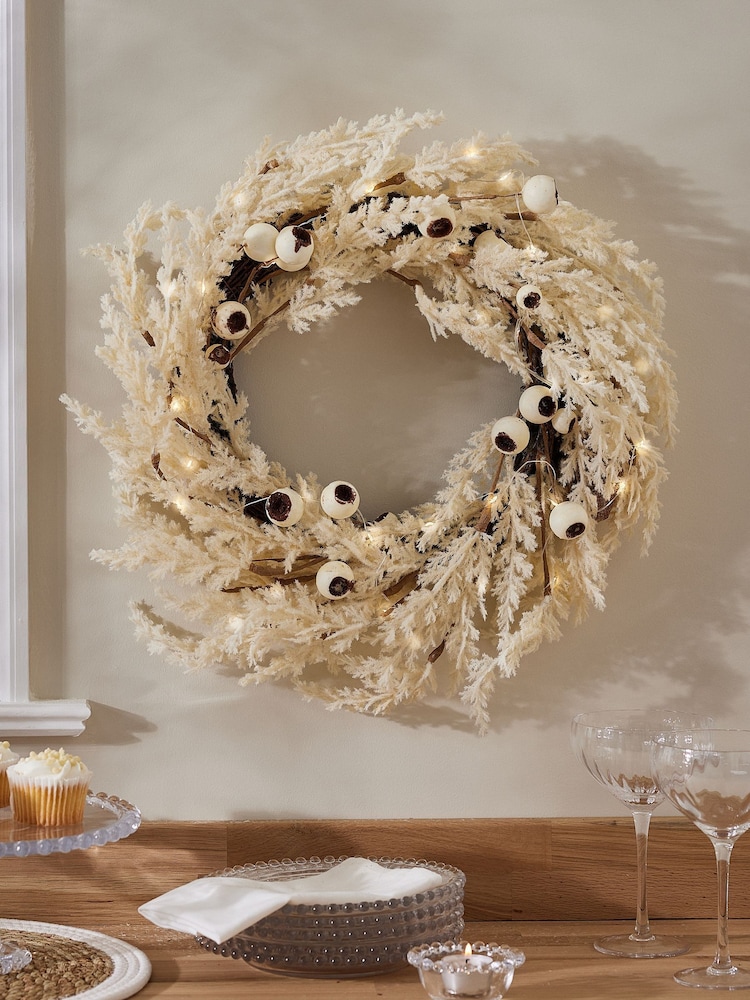 Dibor Cream Pampas Light Up Wreath - Image 1 of 4