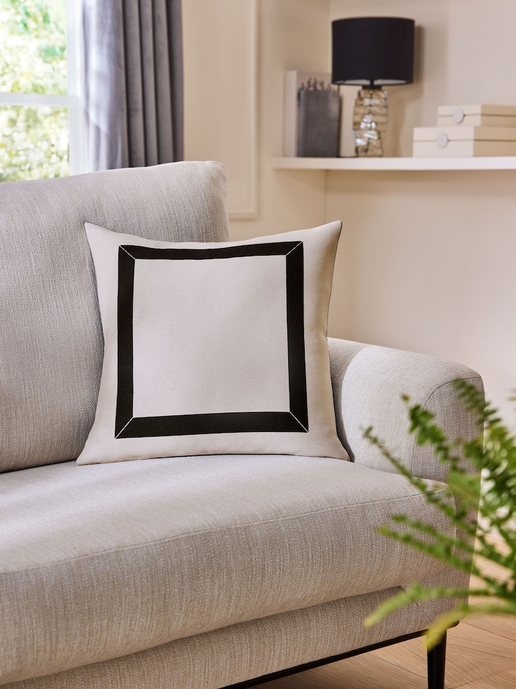 Sosandar Natural Serafina Jacquard Border Cushion - Image 1 of 6