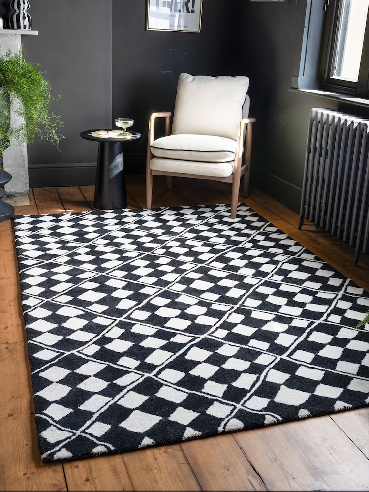 Rockett St George Black Checkerboard Diamond Tufted Rug - Image 1 of 3