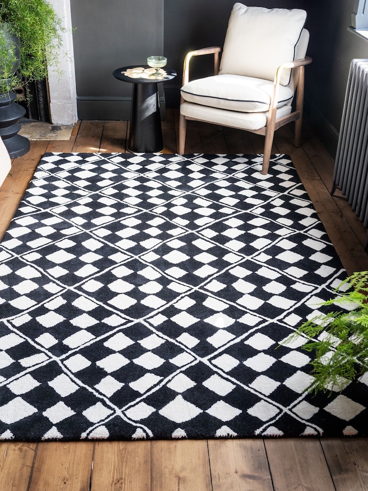 Rockett St George Black Checkerboard Diamond Tufted Rug - Image 2 of 3