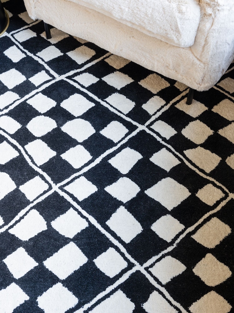 Rockett St George Black Checkerboard Diamond Tufted Rug - Image 3 of 3