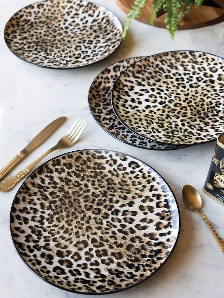 Rockett St George Set of 4 Leopard Love Print Dinner Plates - Image 1 of 3 Rockett St George Set of 4 Leopard Love Print Dinner Plates - Image 1 of 3
