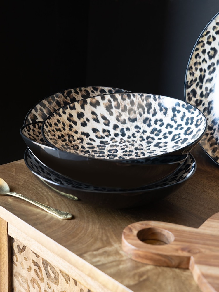 Rockett St George Set of 4 Leopard Love Print Pasta Bowls - Image 2 of 3 Rockett St George Set of 4 Leopard Love Print Pasta Bowls - Image 2 of 3