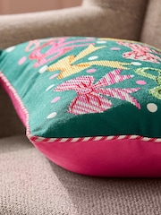 Lucy Tiffney Green Christmas Bows Needlepoint Cushion - Image 2 of 6