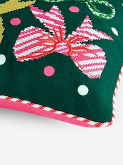 Lucy Tiffney Green Christmas Bows Needlepoint Cushion - Image 6 of 6