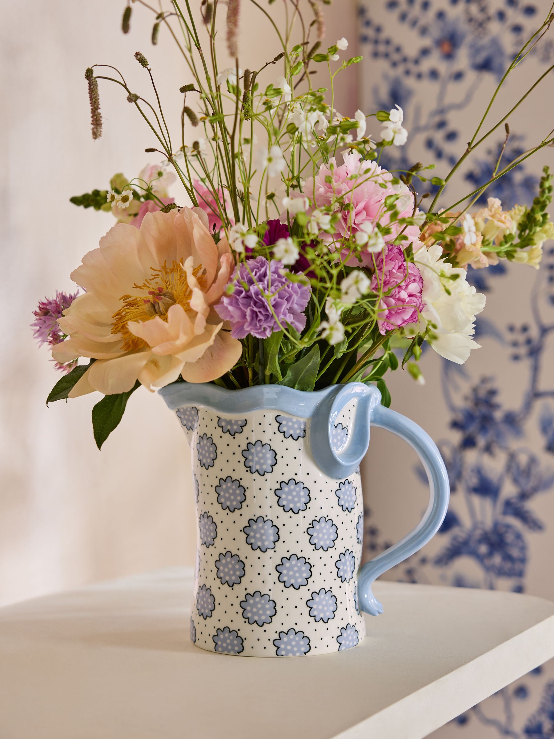 Cath Kidston Unisex White Blue Bow Ceramic Jug Vase 30Cm In - Image 3
