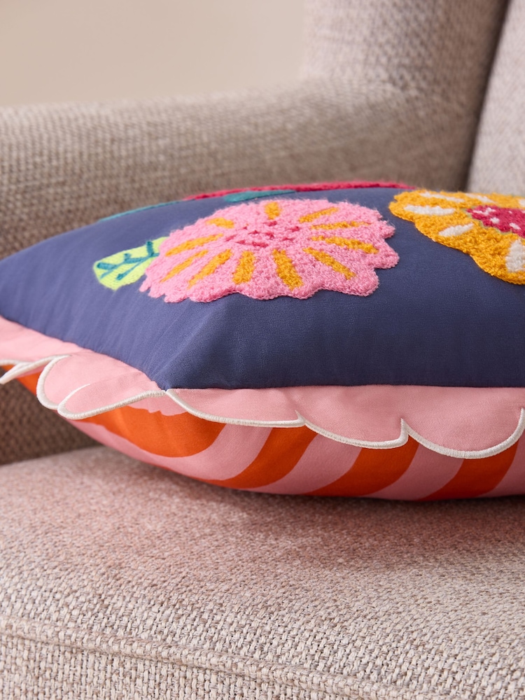 Lucy Tiffney Navy Campion Floral Print Scallop Edge Cushion - Image 3 of 3