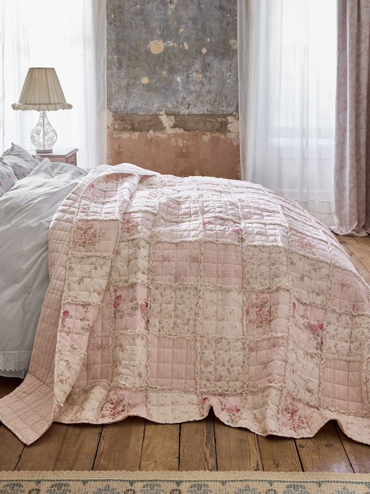 Shabby Chic by Rachel Ashwell® Pink Floral Print Ruffled Patchwork Bedspread - Image 2 of 4