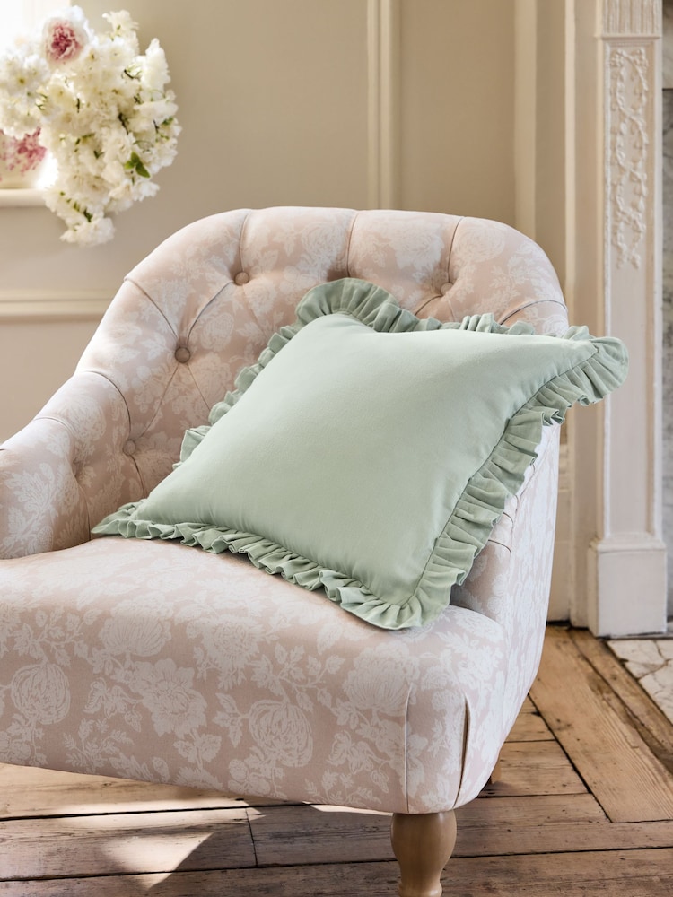 Shabby Chic by Rachel Ashwell® Blue Cotton Linen Ruffle Edge Cushion - Image 1 of 9
