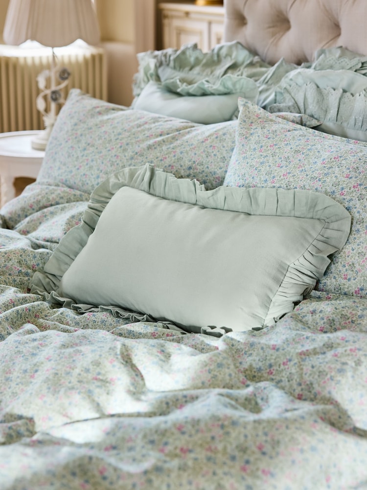 Shabby Chic by Rachel Ashwell® Blue Cotton Linen Ruffle Edge Cushion - Image 2 of 9