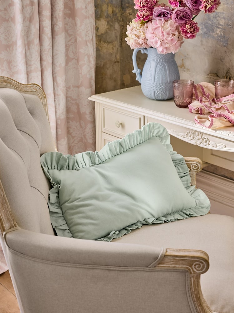 Shabby Chic by Rachel Ashwell® Blue Cotton Linen Ruffle Edge Cushion - Image 9 of 9