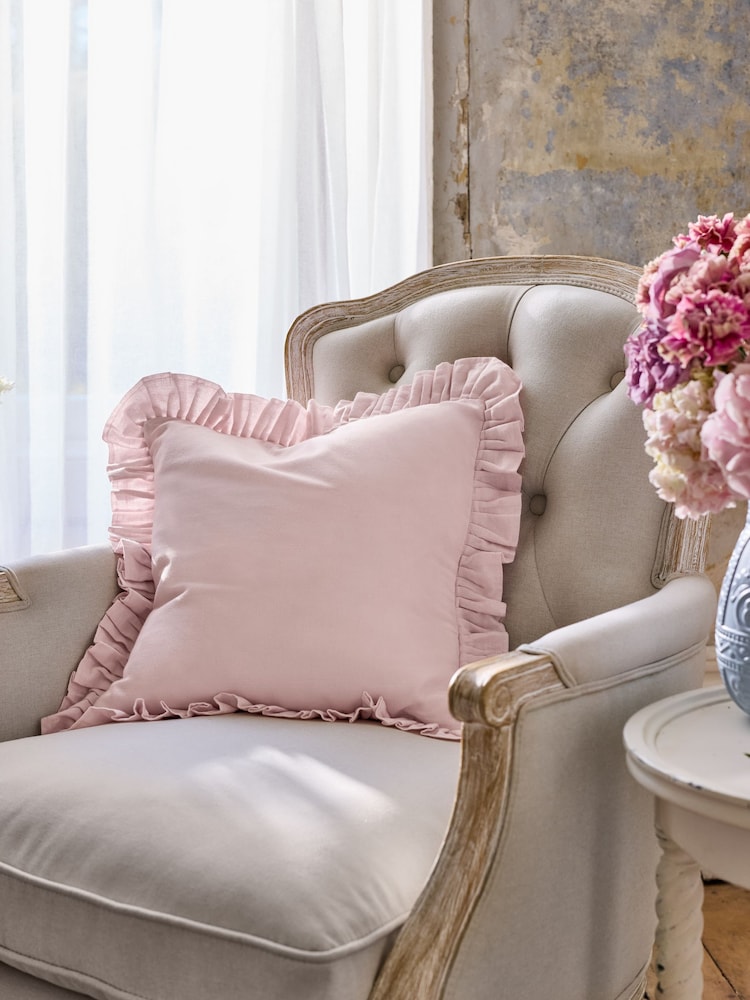 Shabby Chic by Rachel Ashwell® Pink Cotton Linen Ruffle Edge Cushion - Image 1 of 9