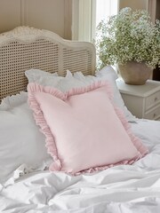 Shabby Chic by Rachel Ashwell® Pink Cotton Linen Ruffle Edge Cushion - Image 2 of 9