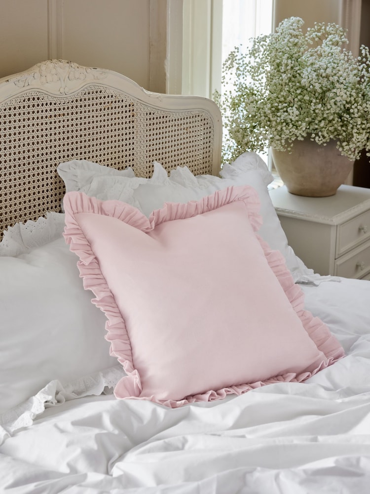 Shabby Chic by Rachel Ashwell® Pink Cotton Linen Ruffle Edge Cushion - Image 2 of 9