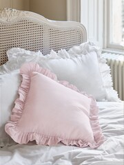 Shabby Chic by Rachel Ashwell® Pink Cotton Linen Ruffle Edge Cushion - Image 3 of 9