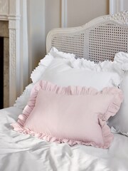 Shabby Chic by Rachel Ashwell® Pink Cotton Linen Ruffle Edge Cushion - Image 4 of 9