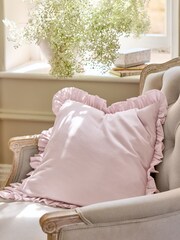 Shabby Chic by Rachel Ashwell® Pink Cotton Linen Ruffle Edge Cushion - Image 5 of 9