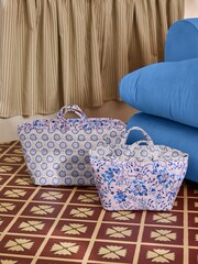 Cath Kidston Set of 2 Cream/Blue Floral Quilted Storage Bags - Image 2 of 7
