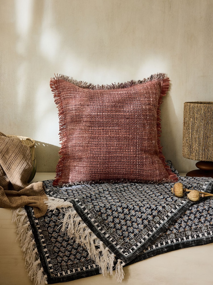 French Connection Paprika Wool Textured Fringe Cushion - Image 1 of 5