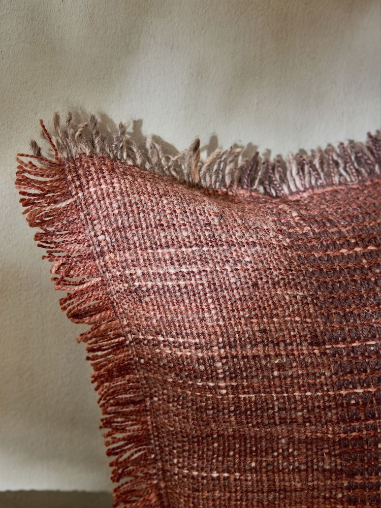 French Connection Paprika Wool Textured Fringe Cushion - Image 2 of 5