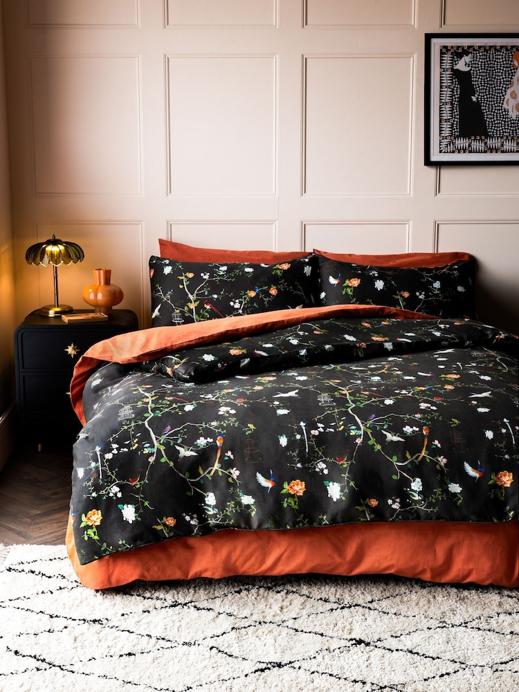 Rockett St George Chinoiserie Bird 200 Thread Count Duvet Cover and Pillowcase Set - Image 1 of 4