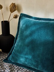 French Connection Teal Blue Washed Velvet Cushion - Image 2 of 5