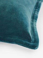 French Connection Teal Blue Washed Velvet Cushion - Image 5 of 5