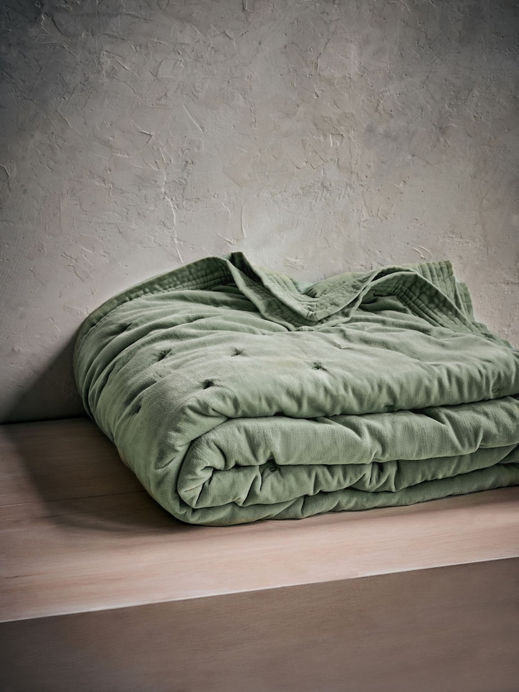 French Connection Sage Washed Velvet Bedspread - Image 1 of 3