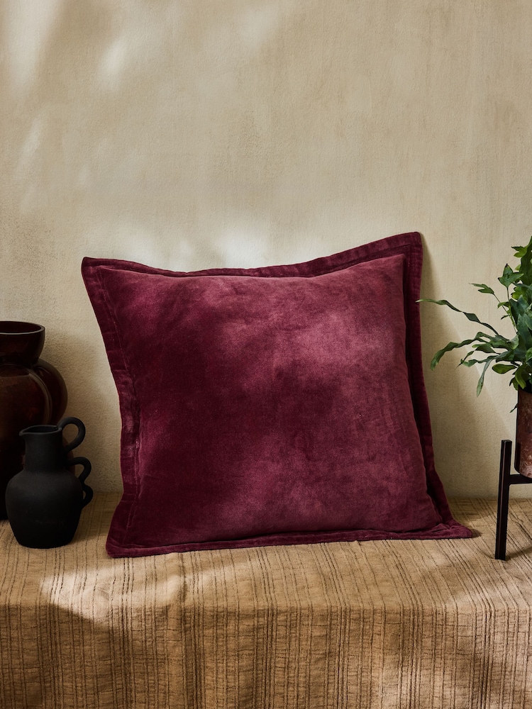 French Connection Burgundy Red Washed Velvet Cushion - Image 1 of 5