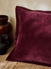 French Connection Burgundy Red Washed Velvet Cushion - Image 2 of 5